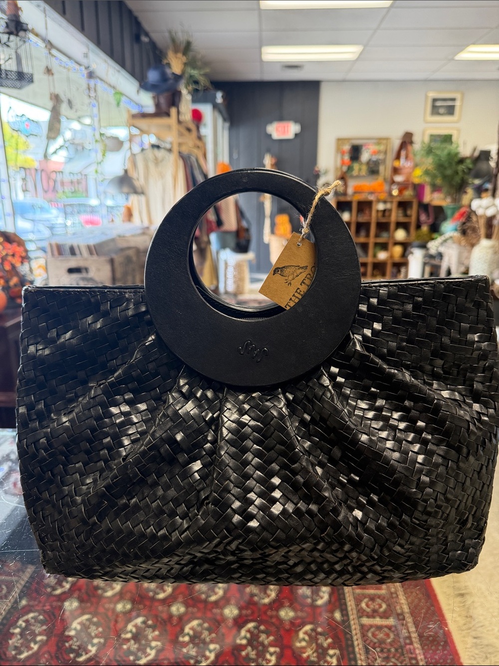 Monsac Original Black Woven Circle-Handle Tote